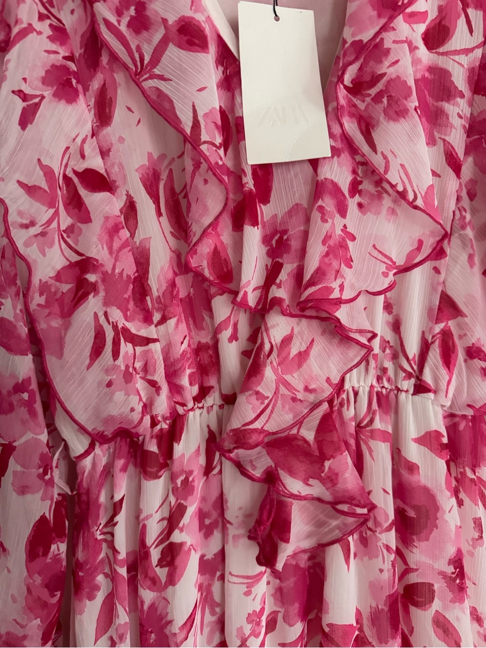 Zara Pink Watercolor Print Dress - Picture 3 of 9